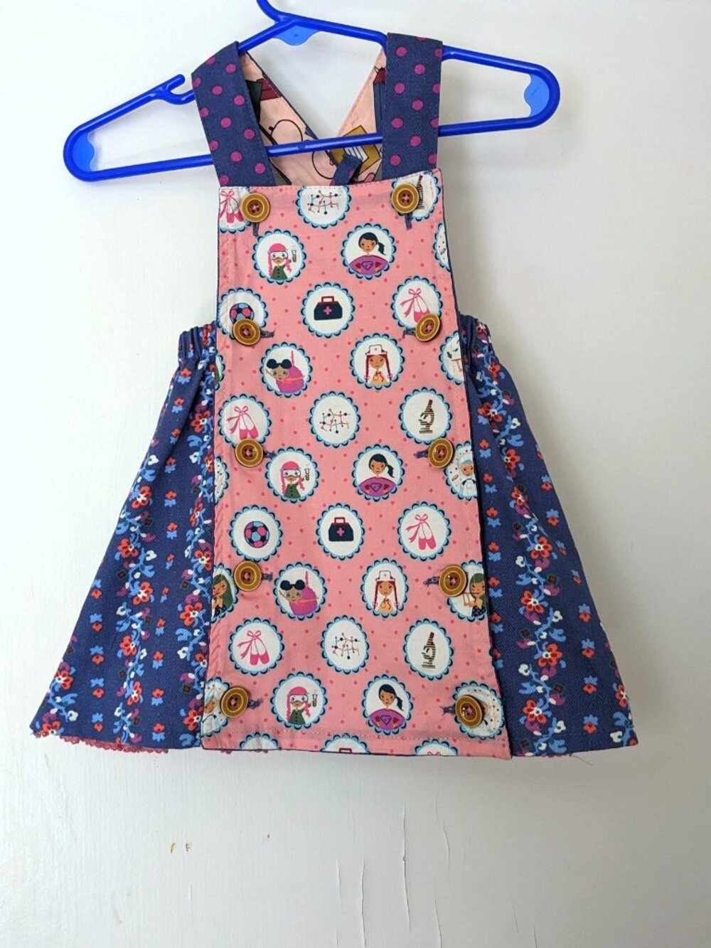 NWOT Matilda Jane Pink & Blue Crisscross Baby Girl Floral Jumper Dress 6/12 mo